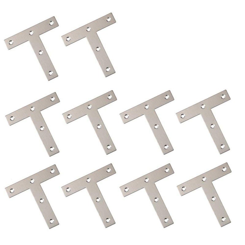 BTMB Stainless Steel Steel T Shape Flat Repair Mending Plate Joining Bracket Brace,Pack of 10 (80x80mm/3.1''x3.1'') - Image 1